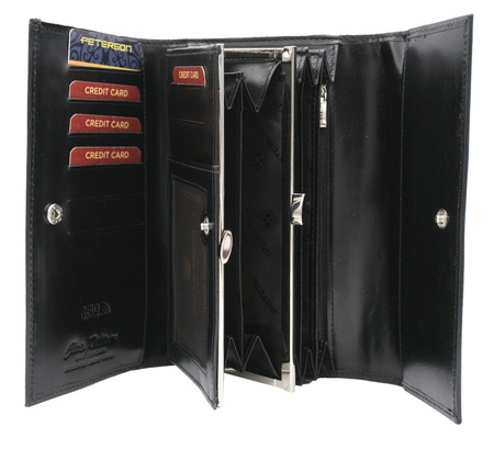 A spacious women's wallet made of leather with a horizontal orientation PTN D19-NGV Black