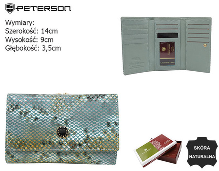 Portfel damski z egzotycznym wzorem ze skóry naturalnej PETERSON PTN 42108-SFL Blue