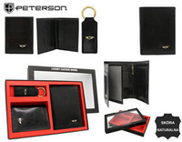 Zestaw prezentowy: skórzany portfel, etui i brelok PETERSON PTN SET3-N4-VT