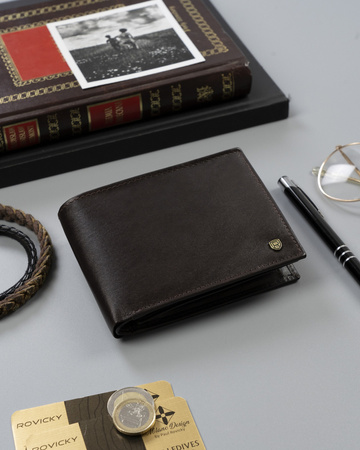 Portfel skórzany RFID ROVICKY N61-RVT D.Brown