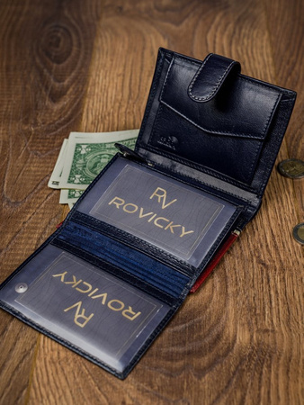 Portfel skórzany RFID ROVICKY 326L-RBA-D Navy+Red