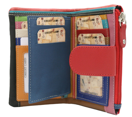 A leather hand-painted women's wallet with an owl motif N14-SPW OWL Red No Logo