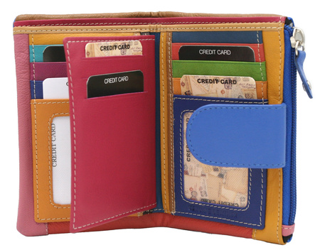 A leather hand-painted women's wallet with an owl motif N14-SPW OWL Blue No Logo