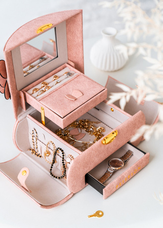 Pink Jewelry Box with Flower Decoration Peterson PTN SZK-01