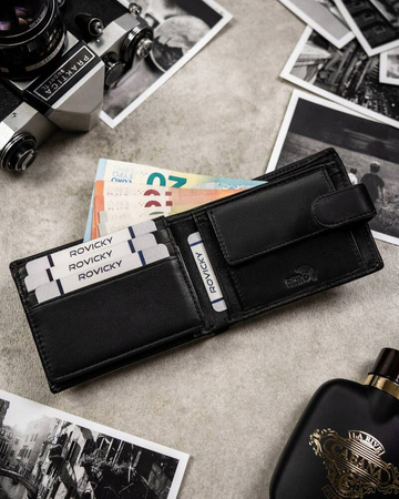 Męski zestaw prezentowy: skórzany portfel i breloczek do kluczy ROVICKY R-SET-M-N003L-SBH