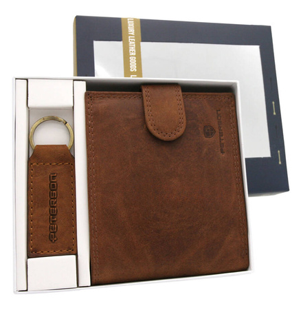 Zestaw prezentowy: skórzany portfel i brelok PETERSON PTN SET-M-N992L-CHM