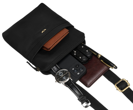 Shoulder bag made from natural leather PTN 19004-OPU Black