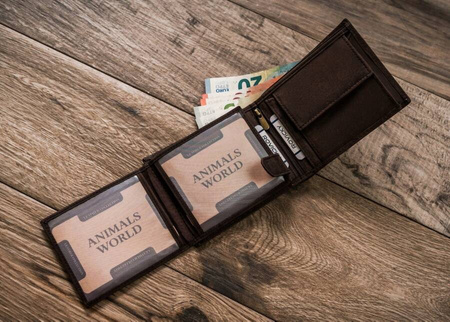 Portfel skórzany męski z wizerunkiem psa RFID N992-CHM-DOG-1 Brown