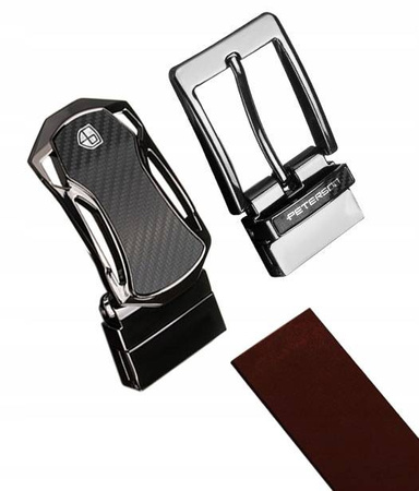 Zestaw prezentowy: pasek męski skórzany dwustronny + 2 klamry obrotowe PTN ZM4 Peterson