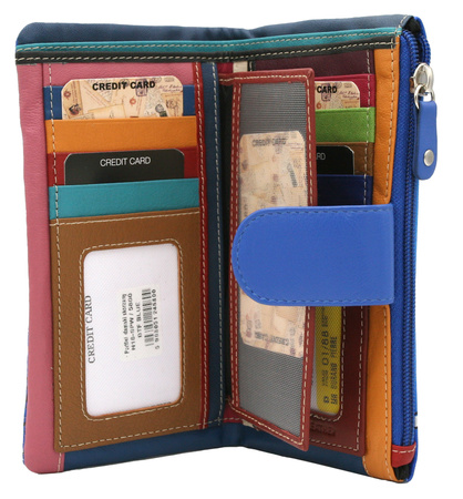 A large, hand-painted women's wallet made of genuine leather N18-SPW BTF Blue No Logo