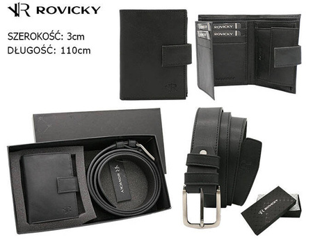 Zestaw prezentowy: portfel na zatrzask i pasek ze skóry ekologicznej Rovicky PU R-N004L BLACK