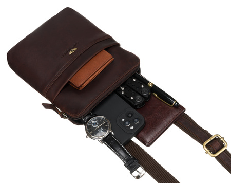 Shoulder bag made from natural leather PTN 19004-OPU Brown