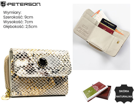Mały portfel damski ze skóry naturalnej PETERSON PTN 423229-SFL Beige