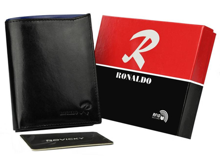 Portfel skórzany RFID RONALDO N4-VT Black+Blue