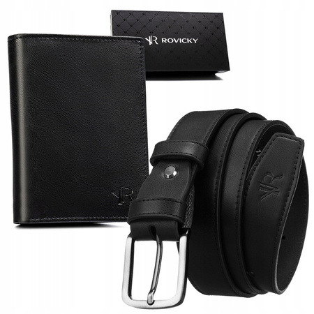 Men's Gift Set: Wallet and Belt Made of Eco-Leather Rovicky R-N004-110-PU03 Black