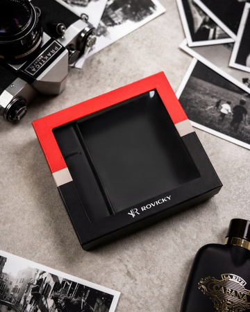 Zestaw prezentowy męski: skórzany portfel + brelok ROVICKY R-PK5-N4L-7010 BLACK