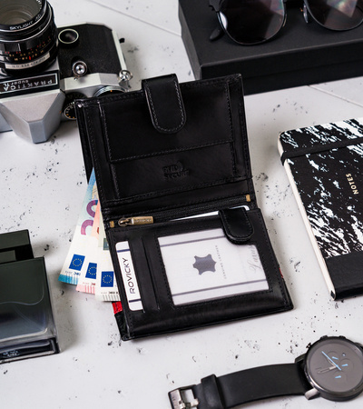 Men's Leather Wallet N4L-RVTP-2985 Black-Red