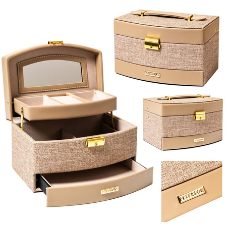 Szkatułka na biżuterię ze skóry ekologicznej Peterson PTN SZK-02 beige