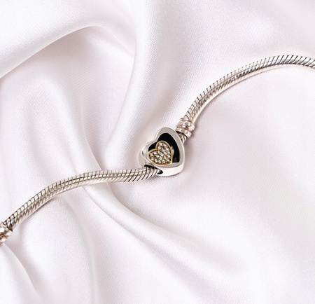 Silver Charm Heart with Golden Heart and Zirconia PETERSON CHP-007