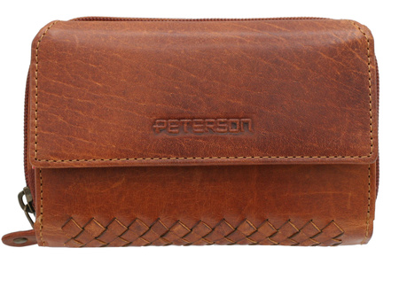 Large rustic women's wallet made of natural leather PTN WD3-VLCN Cognac