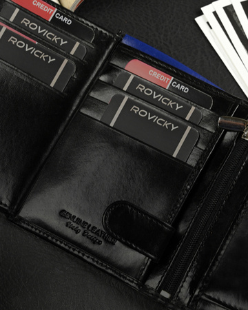 Portfel skórzany RFID RONALDO N4-VT Black+Blue