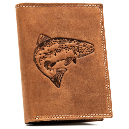 Men's Nubuck Leather Wallet for Anglers RFID N4-CHM-FISH Cognac