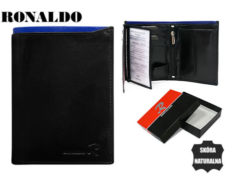Portfel skórzany RFID RONALDO N4-VT Black+Blue