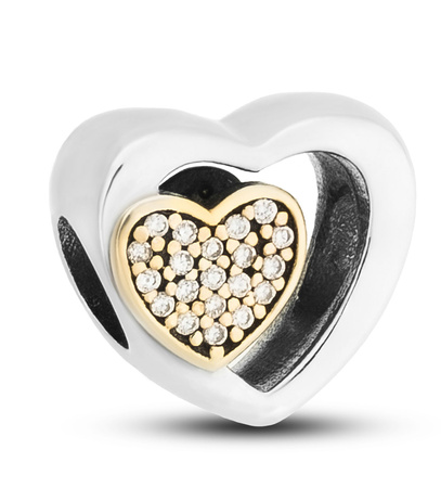 Silver Charm Heart with Golden Heart and Zirconia PETERSON CHP-007