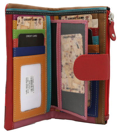 Big, hand-painted women's wallet made of genuine leather N18-SPW CAT Red