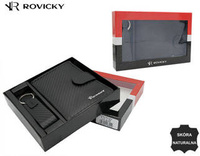 Wallet + Leather Keyring R-PK5-N4L-7010 BLACK