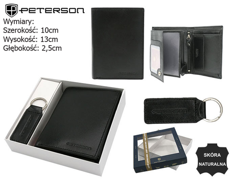 Gift set: leather wallet and keychain PETERSON PTN SET-M-N4-KCS