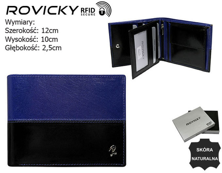 Portfel skórzany RFID ROVICKY N01-VT2 Black+Blue