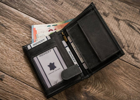 Męski portfel z naturalnej skóry nubukowej dla miłośników koni N4-CHM-HORSE BLACK