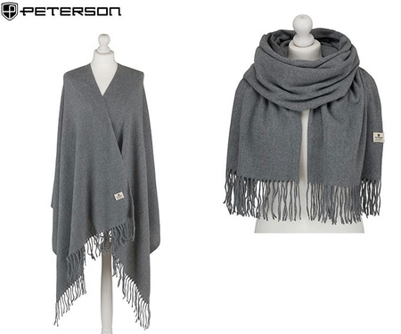 Large Women's Plaid Scarf with Fringes by Peterson SP100 Grey