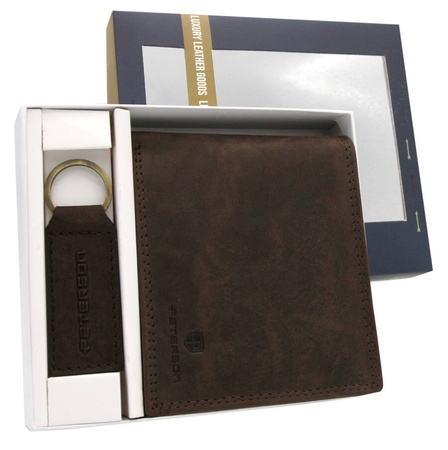 Leather wallet & key ring gift set PETERSON PTN SET-M-N994-CHM