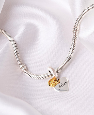 Srebrny charms serce dla mamy ze złotym drzewem Peterson CHW-005