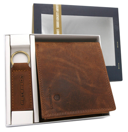 Leather wallet & keychain gift set PETERSON PTN SET-M-N992-CHM