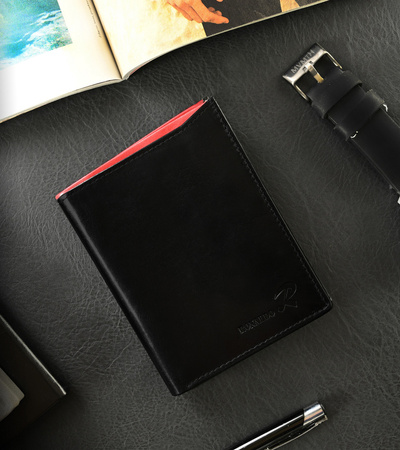 Portfel skórzany RFID RONALDO N4-VT Black+Red