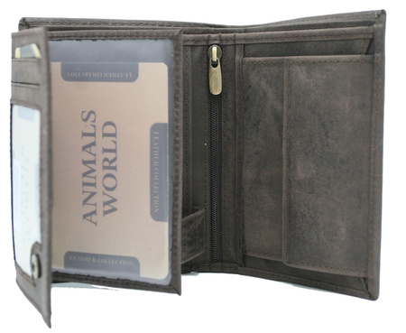 Portfel męski skórzany zdobiony grawerem psa RFID N4-CHM-DOG-1 Brown