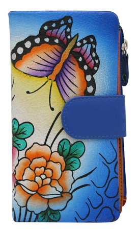 A large, hand-painted women's wallet made of genuine leather N18-SPW BTF Blue No Logo