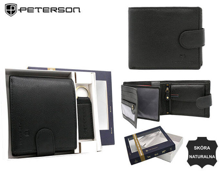 Zestaw prezentowy męski: skórzany portfel i brelok PTN SET-M-1549L-D Black