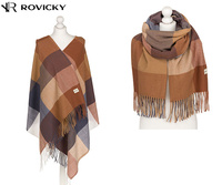 Large Women's Plaid Scarf with Fringes by Peterson SP100 Grey