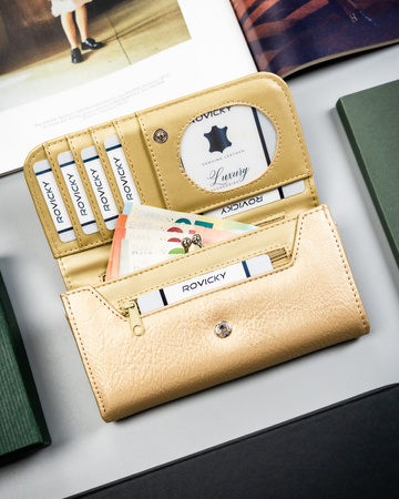 Portfel damski PU na blistrze F-PAL1B-BL Gold