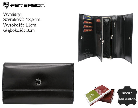 A spacious women's wallet made of leather with a horizontal orientation PTN D19-NGV Black