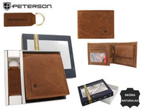 Leather wallet & key ring set PETERSON PTN SET-M-N994-CHM
