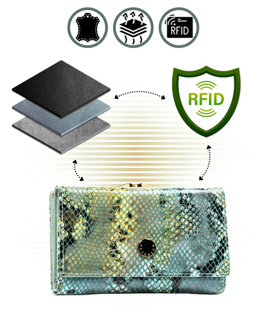 Exotic Pattern Natural Leather Women's Wallet Peterson PTN 42108-SFL Blue