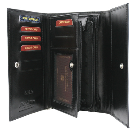 A large women's wallet made of genuine leather with a horizontal orientation PTN D18-NGV Black
