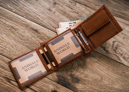 Portfel skórzany z wizerunkiem psa RFID N992-CHM-DOG-1 Cognac