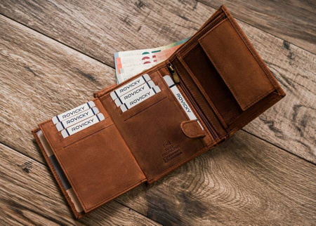 Portfel męski skórzany zdobiony grawerem psa RFID N4-CHM-DOG-1 Cognac