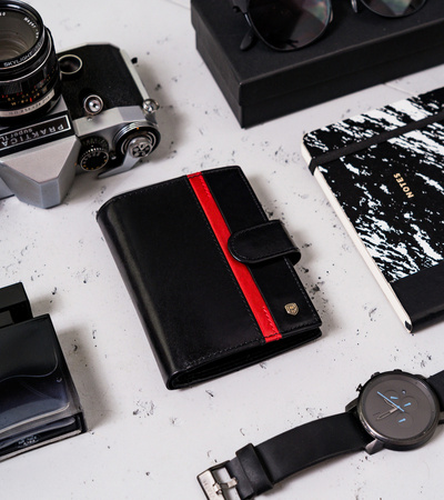 Men's Leather Wallet N62L-RVTP-3067 Black-Red